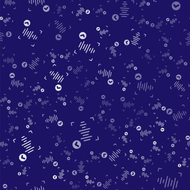 Beyaz Ses tanımlama simgesi mavi arkaplanda izole edilmiş kusursuz desen. Kimlik tanıma için ses biyometrik kimlik doğrulaması. Siber güvenlik. Vektör.