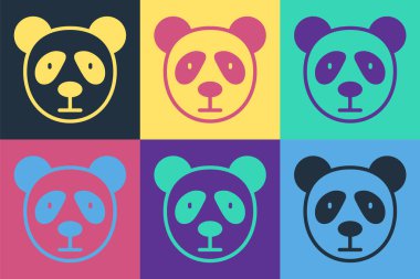 Pop Art Şirin Panda yüzü simgesi renk arkaplanda izole edilmiş. Hayvan sembolü. Vektör.