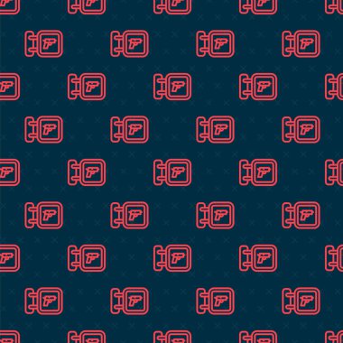 Tüfek ve silah ikonuna sahip kırmızı çizgi av atölyesi siyah arka planda izole edilmiş kusursuz desen. Silah teçhizatlı süpermarket ya da mağaza. Vektör.