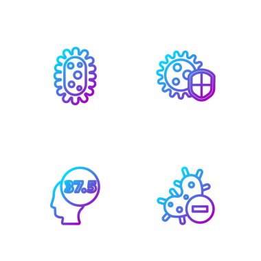 Hat negatif virüs, yüksek vücut ısısı, virüs ve kalkan koruması. Renk simgeleri. Vektör.