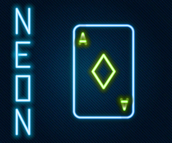 Linea Neon Incandescente Carta Gioco Con Simbolo Diamanti Isolato Sfondo — Vettoriale Stock