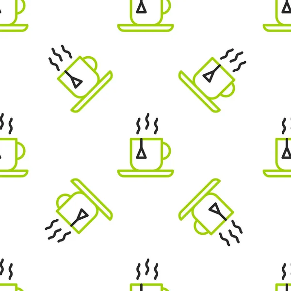 Линия Чашки Чая Иконкой Чайного Пакетика Изолированным Безпечатным Узором Белом — стоковый вектор