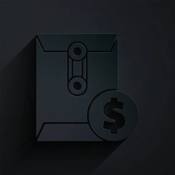 Papiergeschnittener Umschlag Mit Dollarsymbol Auf Schwarzem Hintergrund Gehaltserhöhung Gehaltsabrechnung Vergütungseinkommen — Stockvektor