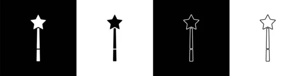 Set Magic Wand Icon Isolated Black White Background Star Shape — Stock Vector