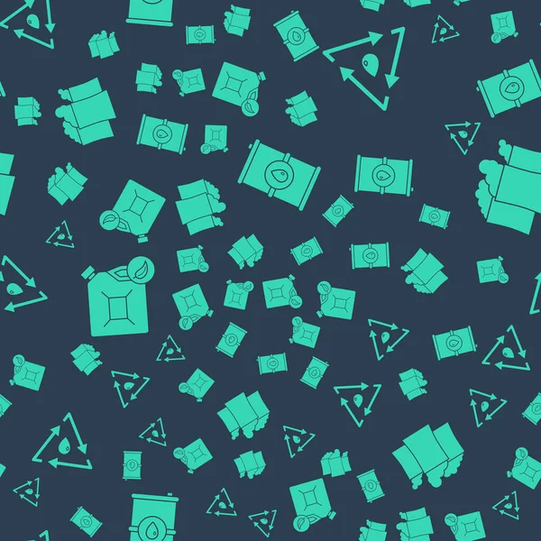 Varil yağını, yağ damlasını geri dönüşümle, biyo yakıt bidonuyla ve petrol endüstrisi fabrikasıyla kusursuz bir şablon oluşturun. Vektör.