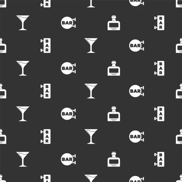 Set Whiskey Bottle Street Signboard Bar Martini Glass Seamless Pattern — Stock Vector