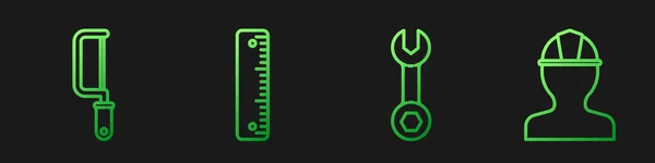 Set Wrench Spanner Hacksaw Ruler Worker Veiligheidshelm Gradiënt Kleurpictogrammen Vector — Stockvector