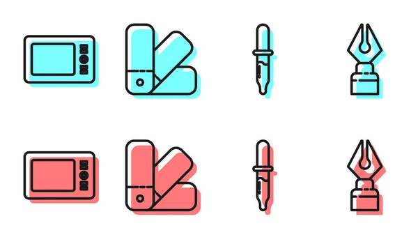 Set Line Pipette Graphic Tablet Color Palette Guide Fountain Pen — Stockový vektor