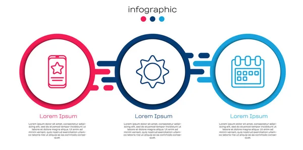 Définir Ligne Mobile Avec Note Examen Soleil Calendrier Modèle Infographie — Image vectorielle