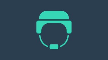 Turkuaz askeri kask ikonu mavi arka planda izole edildi. Ordu şapkasının savunma ve koruma sembolü. Koruyucu şapka. 4K Video hareketli grafik canlandırması