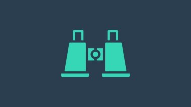 Mavi arkaplanda turkuaz dürbün simgesi izole edildi. Yazılım işareti bul. Casus ekipman sembolü. 4K Video hareketli grafik canlandırması