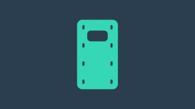 Turkuaz askeri saldırı kalkanı ikonu mavi arka planda izole edildi. 4K Video hareketli grafik canlandırması