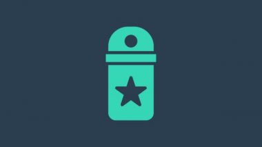 Turkuaz sembol mavi arka planda izole edildi. Askeri rozet işareti. 4K Video hareketli grafik canlandırması