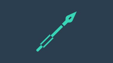 Turkuaz Ortaçağ mızrak ikonu mavi arka planda izole edildi. Ortaçağ silahı. 4K Video hareketli grafik canlandırması