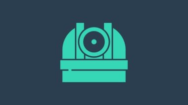 Turkuaz Astronomik Gözlemevi simgesi mavi arkaplanda izole edildi. Teleskoplu bir gözlemevi. Bilimsel kurum. 4K Video hareketli grafik canlandırması