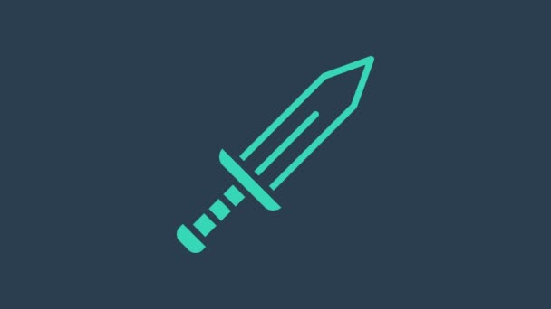 Turkos svärd ikon isolerad på blå bakgrund. Medeltida vapen. 4K Video motion grafisk animation — Stockvideo