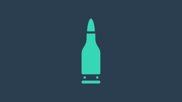 Ícone de bala turquesa isolado no fundo azul. Animação gráfica em movimento de vídeo 4K — Vídeo de Stock