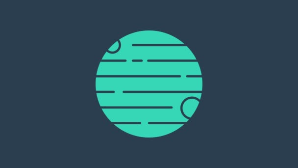 Icono del planeta turquesa aislado sobre fondo azul. Animación gráfica de vídeo 4K — Vídeos de Stock