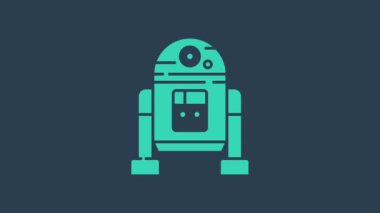 Turkuaz robot simgesi mavi arkaplanda izole edildi. 4K Video hareketli grafik canlandırması