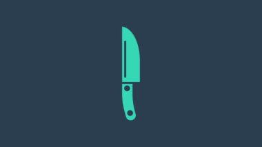 Turkuaz Bıçak simgesi mavi arkaplanda izole edildi. Çatal bıçak sembolü. 4K Video hareketli grafik canlandırması