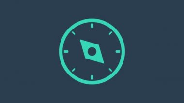 Mavi arkaplanda turkuaz pusula simgesi izole edildi. Rüzgâr yön bulma sembolü. Rüzgar gül işareti. 4K Video hareketli grafik canlandırması