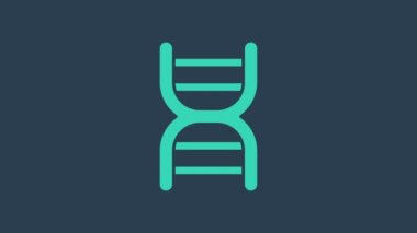 Mavi arkaplanda izole edilmiş turkuaz DNA sembolü. 4K Video hareketli grafik canlandırması