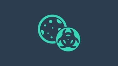 Turkuaz GDO simgesi mavi arkaplanda izole edildi. Genetik olarak değiştirilmiş organizma kısaltması. DNA gıda modifikasyonu. 4K Video hareketli grafik canlandırması