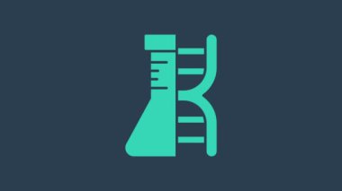Turkuaz DNA araştırması, mavi arka planda izole edilmiş arama simgesi. Genetik mühendisliği, genetik testler, klonlama, babalık testleri. 4K Video hareketli grafik canlandırması