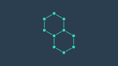 Turkuaz Kimyasal Formül simgesi mavi arkaplanda izole edildi. Yenilikçi tıp, sağlık, araştırma ve bilim için soyut altıgen. 4K Video hareketli grafik canlandırması