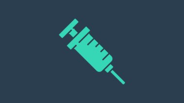 Turkuaz GDO şırınga ikonu mavi arkaplanda izole edildi. Genetik olarak değiştirilmiş organizma kısaltması. DNA gıda modifikasyonu. 4K Video hareketli grafik canlandırması