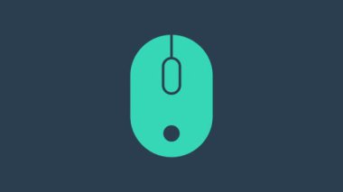 Turkuaz Bilgisayar fare simgesi mavi arkaplanda izole edildi. Tekerlek sembollü optik. 4K Video hareketli grafik canlandırması