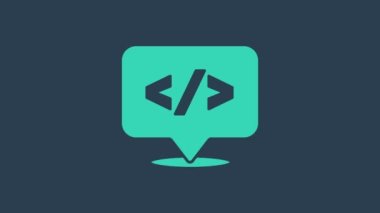 Turkuaz Web tasarımı ve ön uç geliştirme simgesi mavi arkaplanda izole edildi. 4K Video hareketli grafik canlandırması