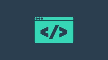 Turkuaz Web tasarımı ve ön uç geliştirme simgesi mavi arkaplanda izole edildi. 4K Video hareketli grafik canlandırması