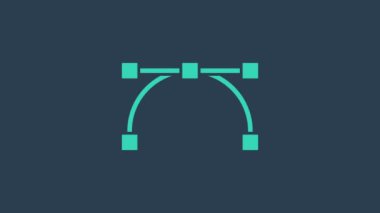 Turkuaz Bezier eğrisi simgesi mavi arkaplanda izole edildi. Kalem aracı simgesi. 4K Video hareketli grafik canlandırması