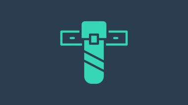 Turkuaz Bıçak kılıfı ikonu mavi arka planda izole edildi. 4K Video hareketli grafik canlandırması