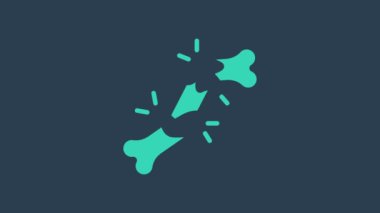 Turkuaz insan kırık kemik ikonu mavi arka planda izole edildi. 4K Video hareketli grafik canlandırması