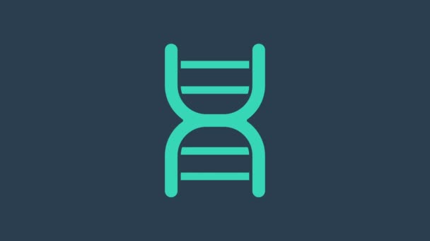 Ícone de símbolo de DNA turquesa isolado no fundo azul. Animação gráfica em movimento de vídeo 4K — Vídeo de Stock