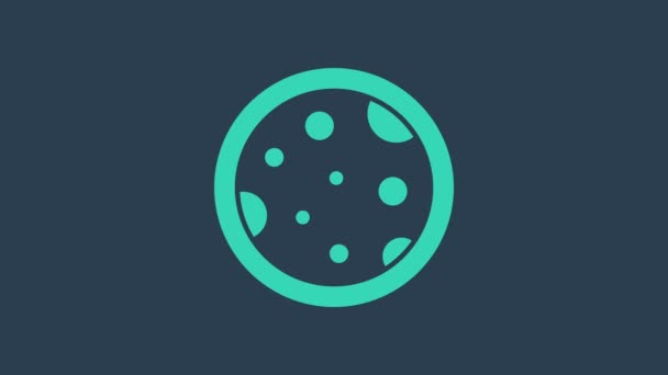 Placa Petri turquesa con icono de bacteria aislada sobre fondo azul. Animación gráfica de vídeo 4K — Vídeos de Stock