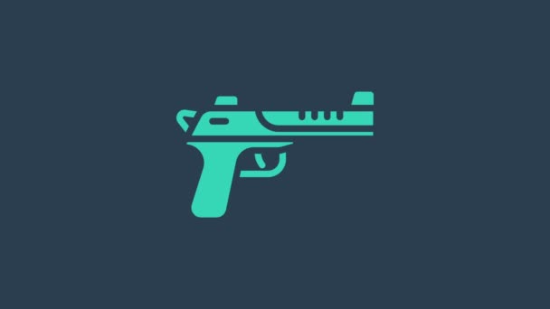 Icono de pistola de águila del desierto de color turquesa aislado sobre fondo azul. Animación gráfica de vídeo 4K — Vídeo de stock