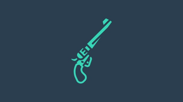 Icona pistola Turchese Revolver isolato su sfondo blu. Animazione grafica 4K Video motion — Video Stock