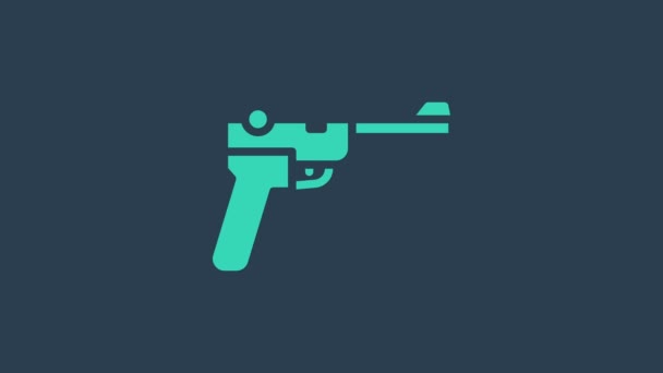 Turkusowa ikona broni Mausera odizolowana na niebieskim tle. Mauser C96 to półautomatyczny pistolet. 4K Animacja graficzna ruchu wideo — Wideo stockowe