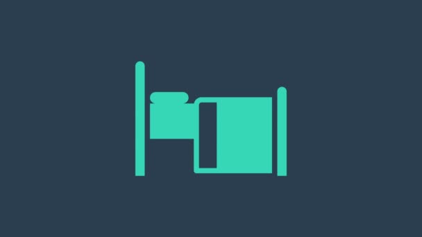 Icono de cama de hospital turquesa aislado sobre fondo azul. Animación gráfica de vídeo 4K — Vídeos de Stock