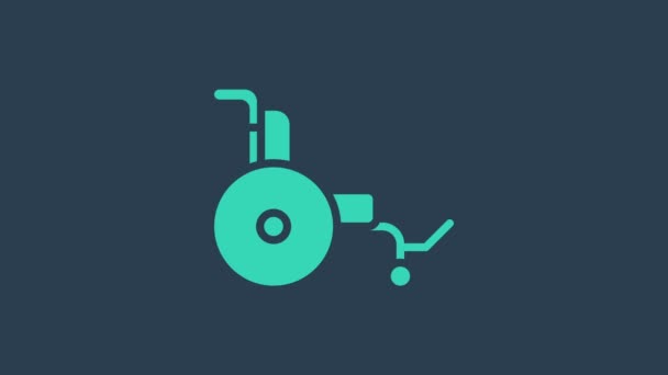 Tyrkysový vozík pro tělesně postižené ikony izolované na modrém pozadí. Grafická animace pohybu videa 4K — Stock video