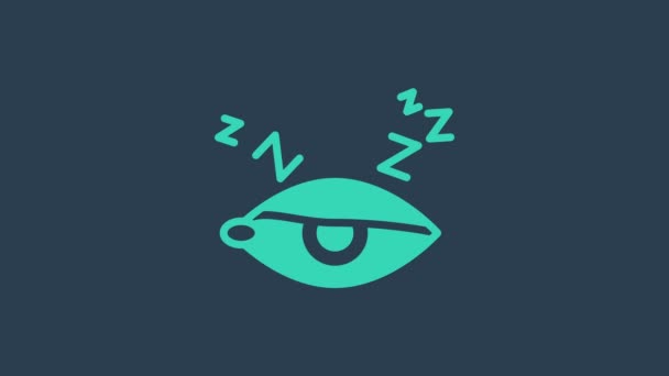 Tyrkysová ikona Nespavost izolovaná na modrém pozadí. Poruchy spánku s kapilárami a zornicemi. Únava a stres. Grafická animace pohybu videa 4K — Stock video
