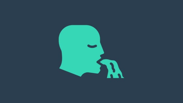 Tyrkysová Zvracení muž ikona izolované na modrém pozadí. Příznak nemoci, problém se zdravím. Nevolnost, otrava jídlem, otrava alkoholem. Grafická animace pohybu videa 4K — Stock video