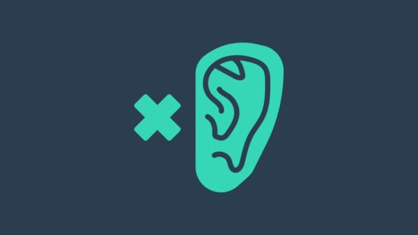 Icono de sordera turquesa aislado sobre fondo azul. Símbolo sordo. Discapacidad auditiva. Animación gráfica de vídeo 4K — Vídeo de stock