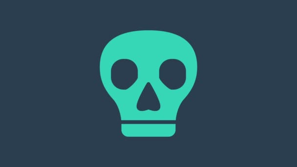 Turquoise Skull icon isolated on blue background. 4K Video motion graphic animation — Stock Video