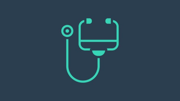 Ікона медичного інструмента Turquoise Stethoscope ізольована на синьому тлі. 4K Відеографічна анімація — стокове відео