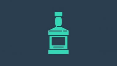 Mavi arka planda izole edilmiş turkuaz viski şişesi ikonu. 4K Video hareketli grafik canlandırması