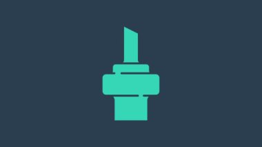 Mavi arka planda izole edilmiş şarap ikonu için turkuaz ahşap mantar. 4K Video hareketli grafik canlandırması